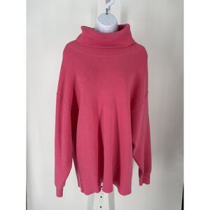 Free People Pink Oversized Turtleneck Sweater Ribbed Knit Cozy Slouchy Pullover